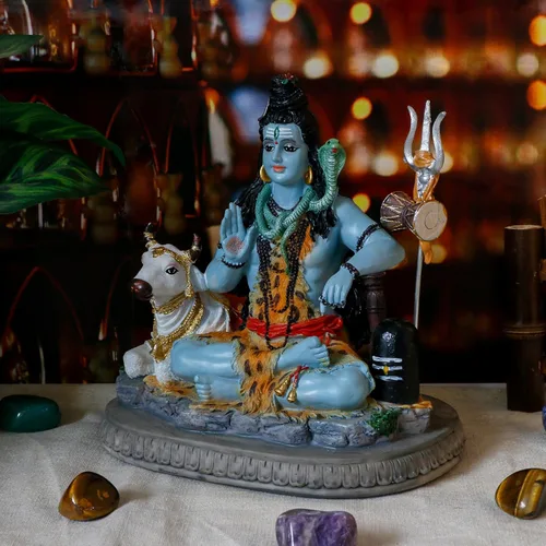 Vista 4 de alikiki Estatua de Dios indio Señor Shiva – Regalos para indio hindú de 6.7 pulgadas de alto, ídolo Shiva con vaca, regalos de regreso indio