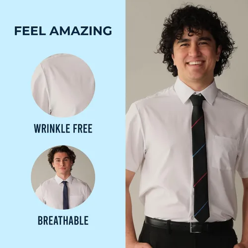 Vista 6 de &COLLAR Men's White Short Sleeve Dress Shirt — Stretch, Wrinkle Free, Stain Guard Slim & Athletic Fit Button Down
