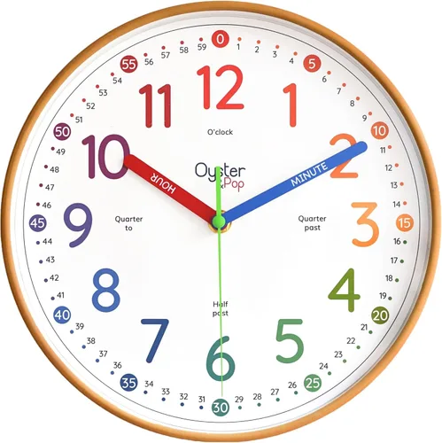 Vista 7 de Oyster&Pop Reloj de aprendizaje para niños - Reloj de enseñanza para decir la hora - Relojes de pared para niños para dormitorios - Decoración