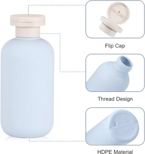 Vista 3 de Botellas de champú de viaje de plástico de 6.8 onzas, botellas exprimibles recargables con tapa abatible para artículos de tocador, recipiente