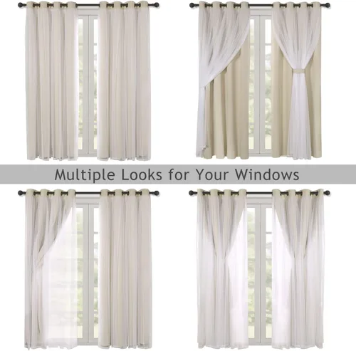 Vista 5 de BONZER Cortinas opacas con superposición transparente, mezcla y combina paneles de ventana de doble capa con aislamiento térmico para sala de estar
