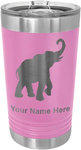 Vista 18 de LaserGram Vaso de pinta aislado al vacío de 16 onzas, elefante indio, grabado personalizado incluido (negro) Engraved Gift, Vacuum Insulated