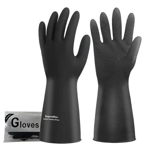 Vista 7 de Guantes de limpieza de goma gruesos, 1 par de guantes de goma negros para lavar platos, medianos, guantes de cocina antideslizantes para lavar