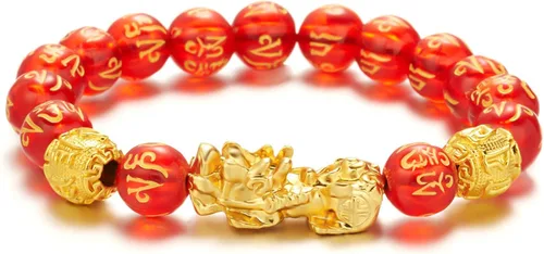 Vista 2 de Aksiqee Pulsera de buena suerte Feng Shui Pulsera Pixiu para mujeres y hombres, Pi Yao con personaje Sagin Pixiu para protección puede traer suerte