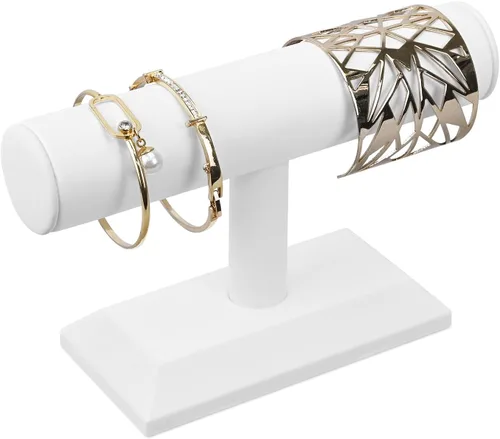 Vista 13 de MOOCA Soporte para pulsera y reloj de madera T-Bar, cuero sintético negro Piel sintética negra