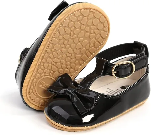Vista 4 de SOFMUO Zapatos planos Mary Jane para bebés y niñas con lazo, zapatillas de ballet para niños pequeños, zapatos de vestir de princesa para boda