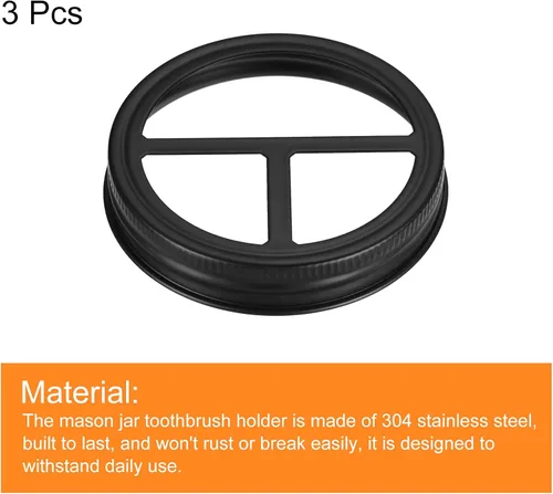 Vista 3 de uxcell Mason Jar - Tapa para cepillo de dientes, 3 piezas, acero inoxidable 304, boca ancha, accesorios de baño para 2 cepillos de dientes y pasta