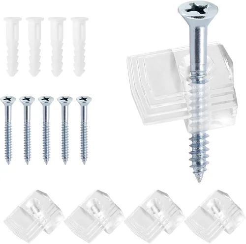 Vista 5 de Litoexpe 24 clips de soporte de espejo transparentes para vidrio de 0.236 in Incluye tornillos y anclajes de pared, plástico, para espejos