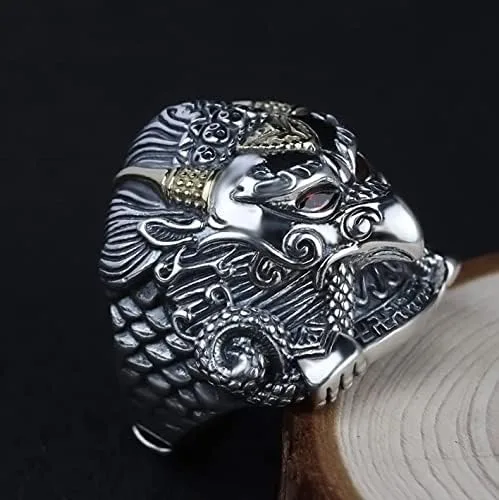 Vista 2 de Anillo de plata de ley S925 Feng Shui Dapeng para hombres y mujeres, joyería budista tibetana, atrae dinero de riqueza y amuleto de buena suerte