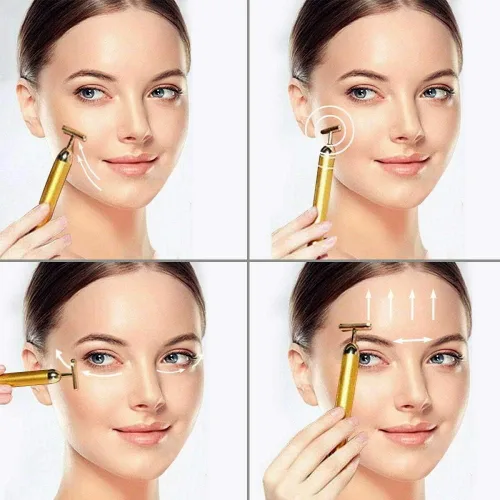 Vista 6 de Vv8oo Beauty Bar 24 K Golden Pulse Facial Masajeador de cara, Eléctrico en forma de T Masaje Herramientas de Levantamiento de Cara Anti-Arrugas Piel