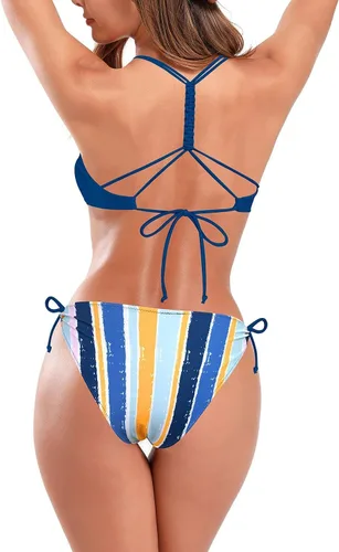 Vista 2 de SHEKINI Traje de baño de dos piezas con tirantes dobles y espalda cruzada para mujer