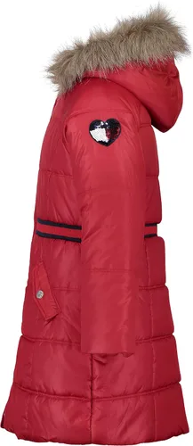 Vista 4 de Tommy Hilfiger Chaqueta acolchada de longitud larga para niñas, impermeable, con forro polar y capucha de piel sintética