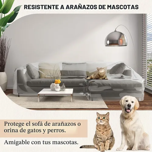 Vista 4 de Fanfanwin Funda transparente para sofá en forma de L de 106" x 59" x 42" Funda gruesa y resistente impermeable de vinilo para sofá seccional