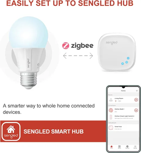 Vista 4 de Sengled - Bombillas inteligentes Zigbee, requiere un concentrador inteligente, funciona con SmartThings y Echo con concentrador incorporado, control