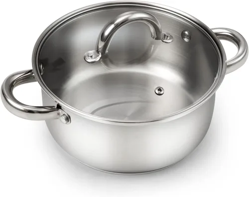 Vista 13 de Cook N Home Olla de acero inoxidable de 3 cuartos de galón, olla pequeña con tapa de vidrio, olla básica para saucier, asas de silicona que se