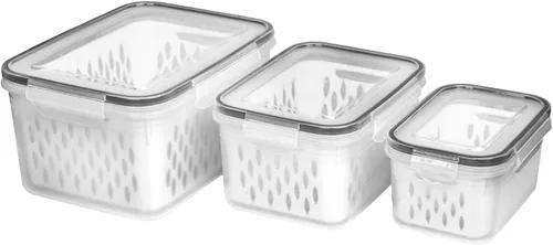Vista 8 de Contenedores de almacenamiento de frutas y verduras para refrigerador, 6 piezas/3 juegos de contenedores para mantener frescos y conservadores