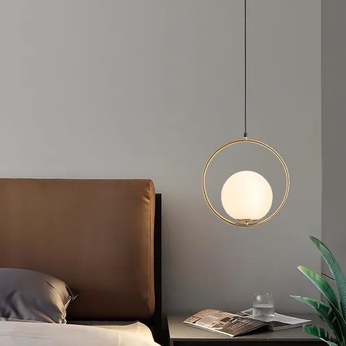 Vista 7 de KCO Lámpara colgante moderna de mediados de siglo con forma de globo grande, 1 luz de latón cepillado dorado colgante colgante de techo, lámpara