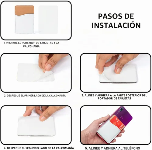 Vista 6 de Sublimation Blanks - Cartera para teléfono – Tarjetero de piel sintética para la parte posterior del teléfono, se pega en iPhone, Android, HTV