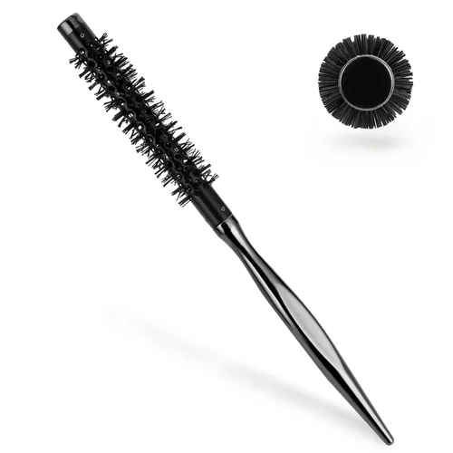 Vista 8 de Mini cepillo Quiff Roller para secado y rizado, cepillo de viaje portátil de 1/2 pulgada con mango de madera y cerdas de nailon para peinar cabello