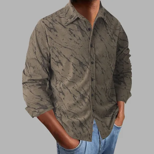 Vista 2 de Camisa de pana para hombre, estilo occidental grande y alto, manga larga, ajustada, con botones