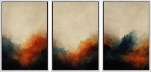 Vista 105 de SIGNFORD - Set de obras de arte en lienzo enmarcado para pared, ilustraciones abstractas de neblina del desierto en tonos neutros beige y marrón