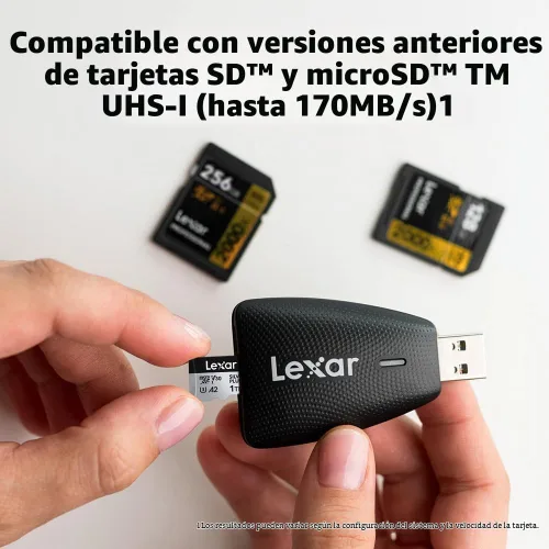 Vista 5 de Lexar Lector Multi-Tarjeta 2 en 1 USB 3.1, Funciona con Tarjetas SD y microSD (LRW450UBNA) Compatible w/ USB 3.1 & 2.0, Simultaneous Transfer