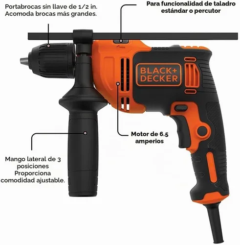 Vista 2 de BLACK+DECKER Taladro percutor, 6.5 amperios, 1/2 pulgada (BEHD201)