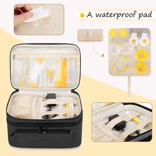 Vista 2 de BAFASO Bolsa para extractor de leche (compatible con bomba Medela en estilo) con una almohadilla impermeable para piezas de bomba de carga, funda