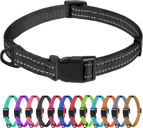 Vista 51 de TagME Collares de nailon reflectantes para perros, collar ajustable clásico para mascotas con hebilla de liberación rápida para cachorros, rosa Rosa