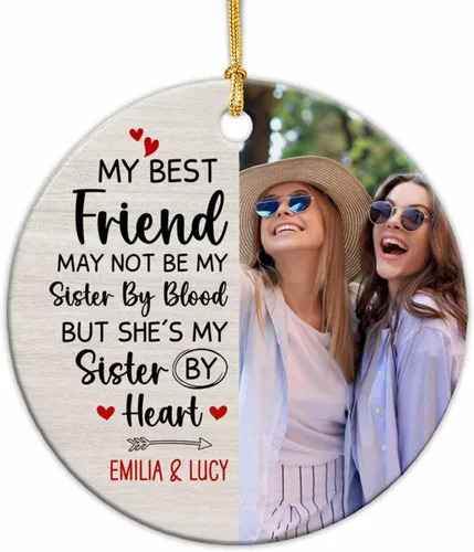 Vista 10 de Adornos de cerámica personalizados para los mejores amigos están atados con cuerdas de corazón, adorno personalizado de 2 amigos, adorno de buenos
