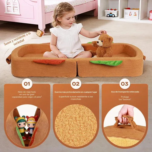 Vista 2 de Cama de viaje para niños pequeños, estilo sándwich, camas portátiles para niños pequeños, cuna de viaje plegable de espuma suave para bebés y niños