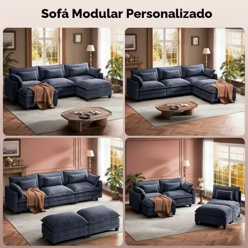 Vista 7 de Marsail - Sofá modular modular de 110.6 pulgadas, sofá de asiento profundo en nube, azul marino