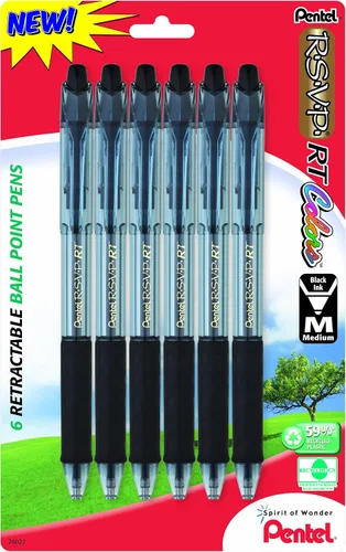 Vista 24 de Pentel RSVP RT Colors - Bolígrafo retráctil (1.0mm) trazo medio, color rosa, barril, tinta rosa, caja de 12 (BK93CRP-P)