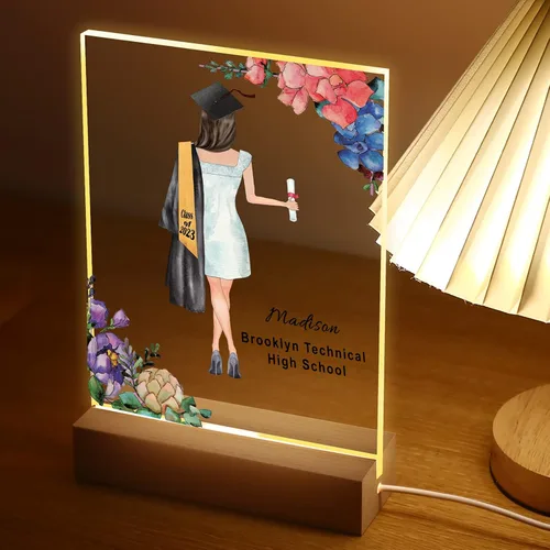 Vista 7 de Regalos de graduación para ella 2023, luz nocturna personalizada, lámpara LED de impresión de recuerdo de graduación, placa de graduación