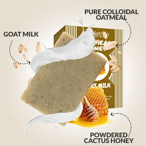 Vista 4 de Barra de jabón de leche de cabra con miel y avena de cactus, 4 onzas, jabón en barra natural para mujeres, hombres, niños, picazón en la piel
