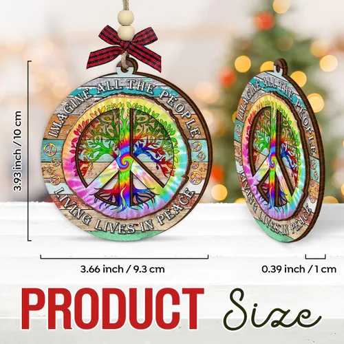 Vista 2 de Adornos de Navidad hippie 2025 – Adorno de madera con signo de paz, regalos retro bohemios, regalos hippie para mujeres y hombres, decoración