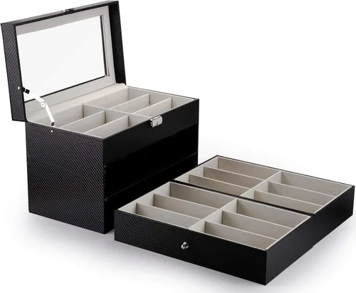 Vista 7 de Nicunom Organizador de lentes de sol con 18 ranuras para coleccionista gafas de sol caja de almacenamiento de gafas con cajón con cerradura