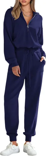 Vista 15 de PRETTYGARDEN Conjunto de suéter de 2 piezas para mujer, sudadera con cremallera, pantalones deportivos, ropa casual