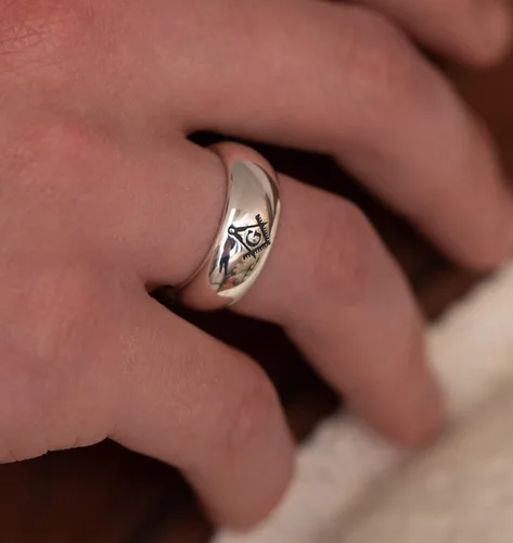 Vista 2 de US Jewels Anillo de plata de ley 925 de 0.315in de media ronda Masonic Master Mason