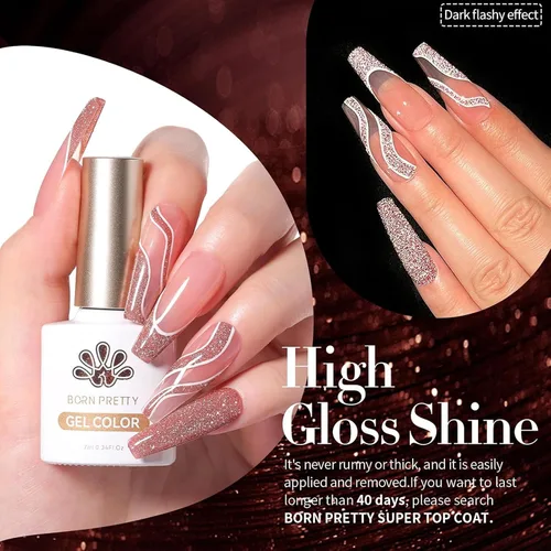 Vista 7 de Born Pretty - Esmalte de uñas en gel con purpurina reflectante roja, esmalte de uñas en gel con purpurina de Navidad, esmalte de uñas brillante