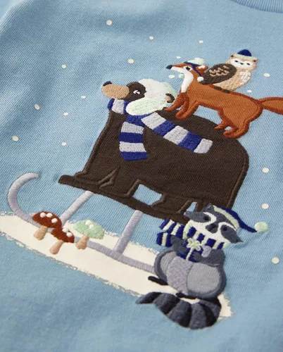 Vista 2 de Gymboree - Camisetas de manga larga con gráficos bordados en capas para niños y niños pequeños Oso de nieve azul