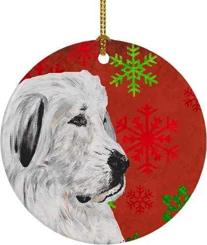Vista 43 de Caroline's Treasures Affenpinscher - Adorno de cerámica para colgar en el árbol de Navidad con copos de nieve rojos y verdes, para el hogar