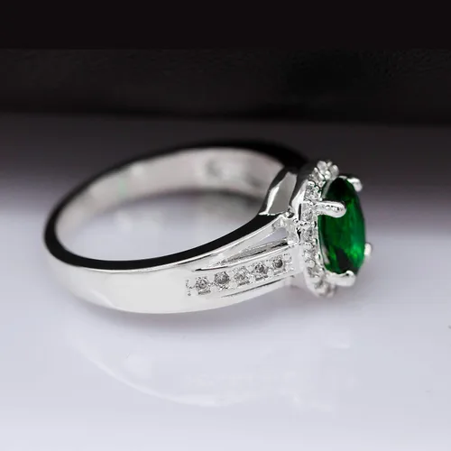 Vista 6 de Uloveido Anillos de declaración de halo de cristal de circonita roja para mujer, joyería chapada en plata PJ139, Piedra, Rubí sintético