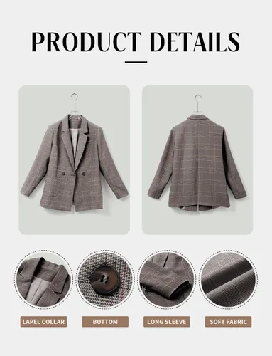 Vista 6 de CHICZONE Blazer casual de manga larga para mujer, con solapa frontal abierta, botón de trabajo, oficina, chaqueta a rayas