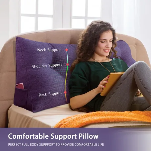 Vista 2 de VERCART Almohada de cuña triangular para cabecero de cama, almohada de cama de cama, reposo en cama, almohada de lectura, relleno de hueco, cojín