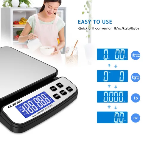Vista 6 de Báscula de envío digital de 110 libras x 0.04 oz con función de retención y conteo, báscula de correo para envíos de paquetes, báscula postal