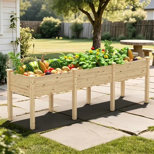 Vista 14 de MUPATER Cama de jardín elevada de 6 x 1.8 pies, maceta elevada de cedro con 8 agujeros de drenaje, espacio para macetas de 6.8 pies cúbicos, camas