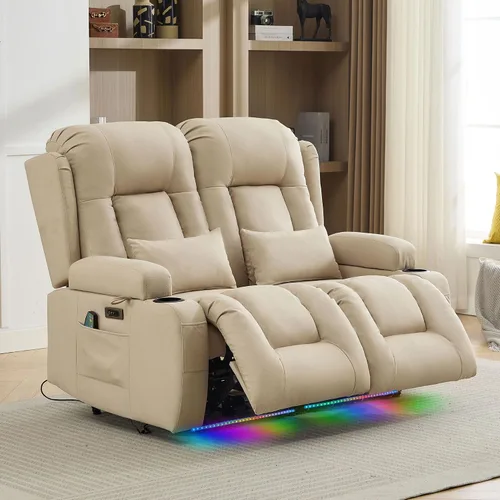 Vista 35 de TUNYI Wall Hugger - Sofá reclinable con consola, sofá biplaza reclinable eléctrico para autocaravana con masaje y Beige