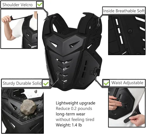 Vista 4 de Chaleco protector de cuerpo para motocicleta, bicicleta de calle, carreras todoterreno, ciclismo, esquí, motocross, protector de pecho para adultos