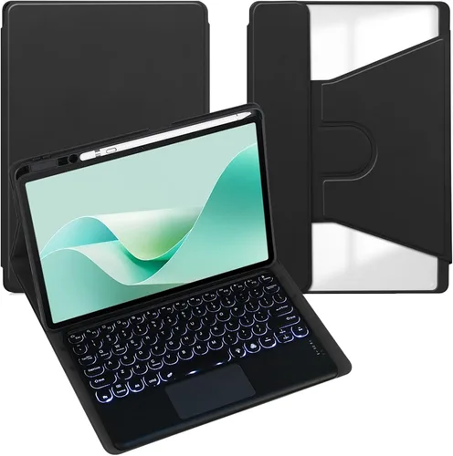 Vista 9 de Funda para tableta Samsung Galaxy Tab A8 de 10.5 pulgadas, teclado redondo inalámbrico desmontable Bluetooth, cubierta trasera transparente